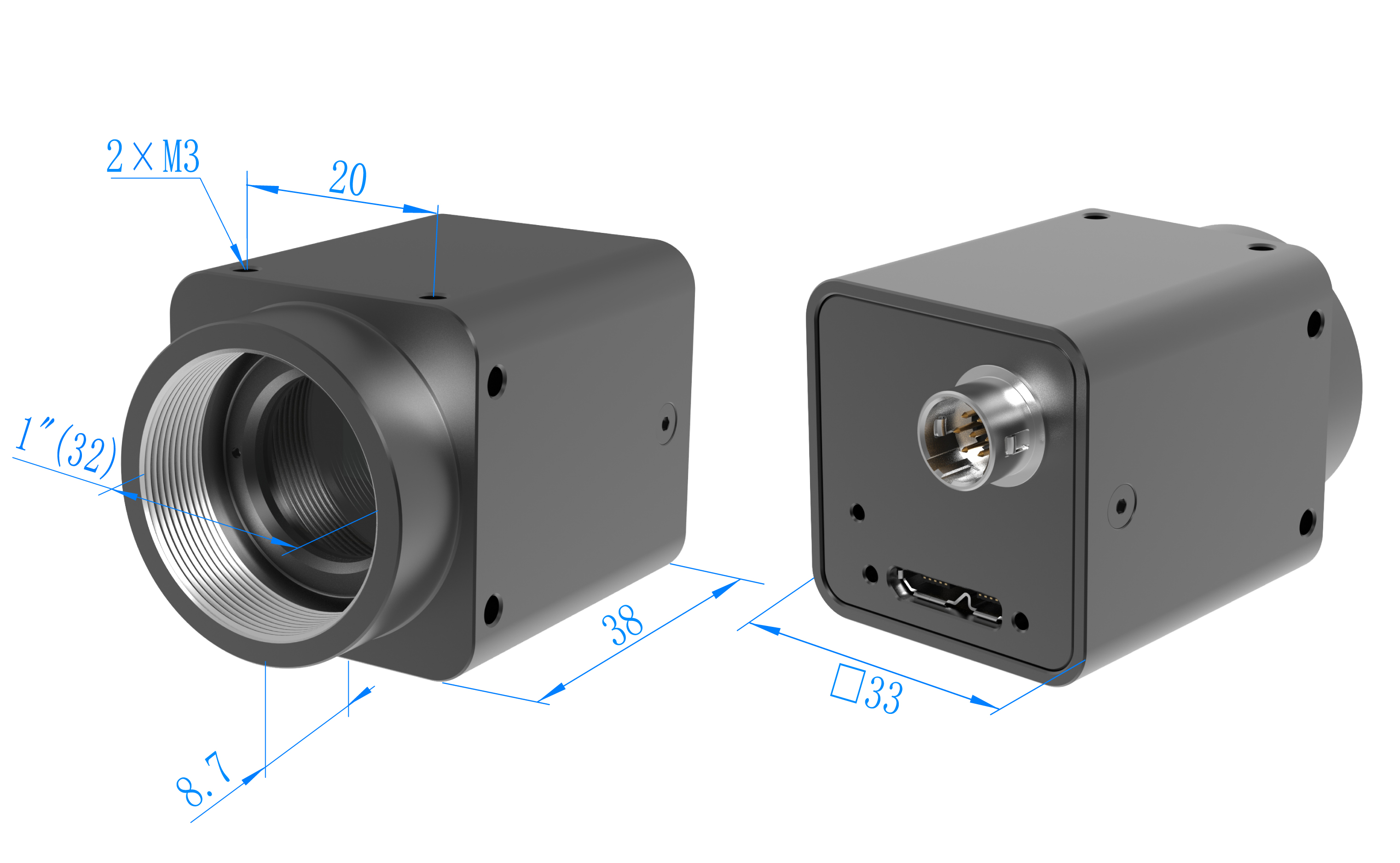 SWIR series USB interface uncooled camera dimensions(mm)