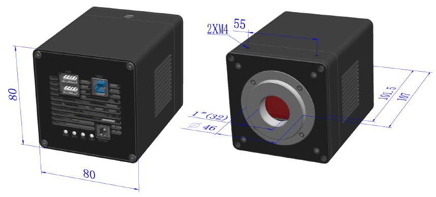 MTR3CMOS Abmessungen der Kamera